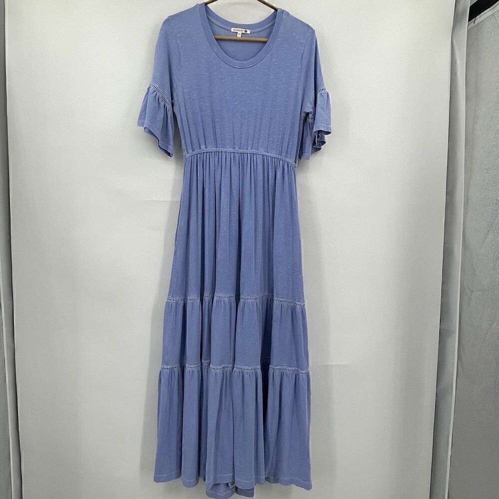 Sundry Blue Tiered Stretch Ruffled Sleeves Maxi Dress Size 1